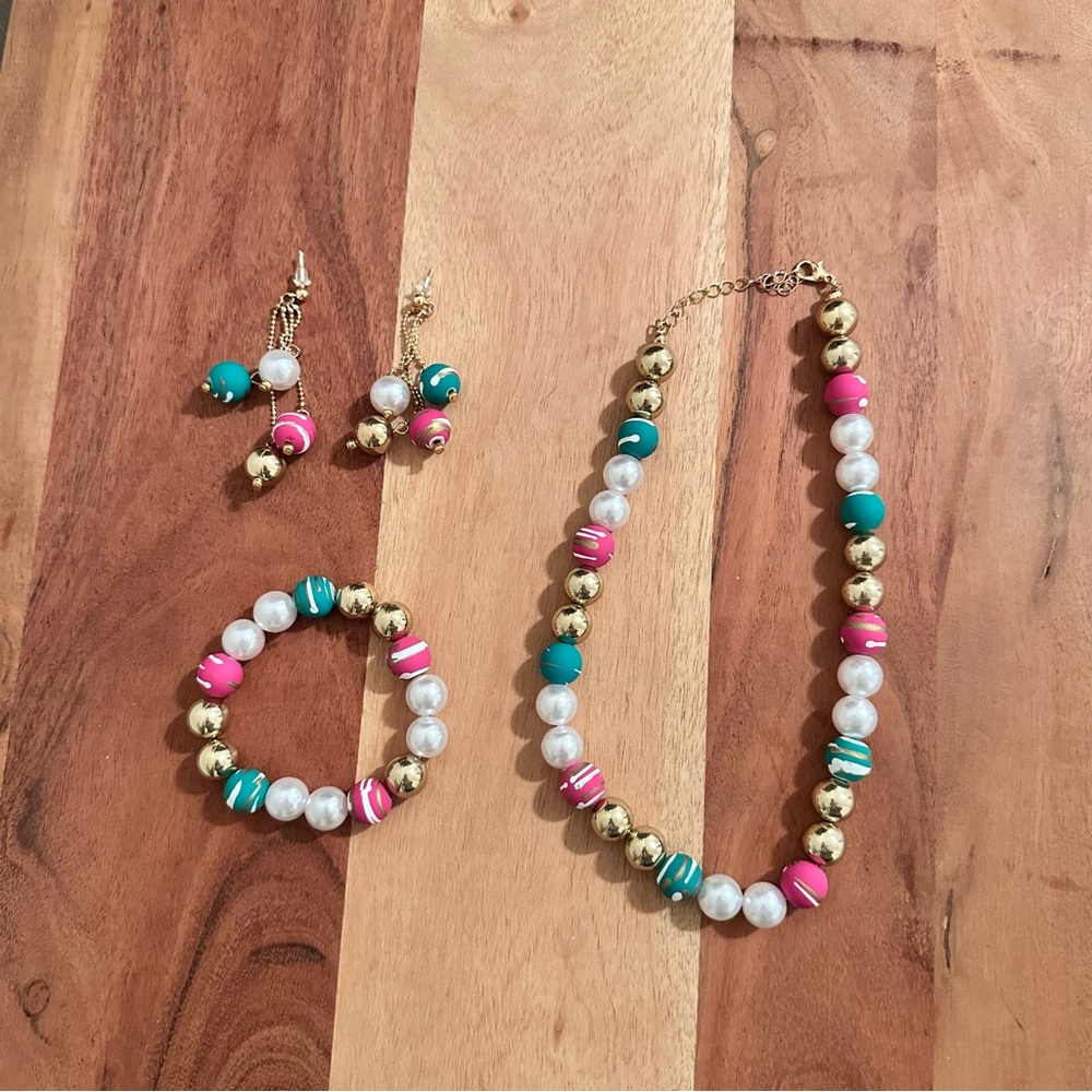 New Colorful Beaded Necklace Bracelet Earrings Jewelry Set
